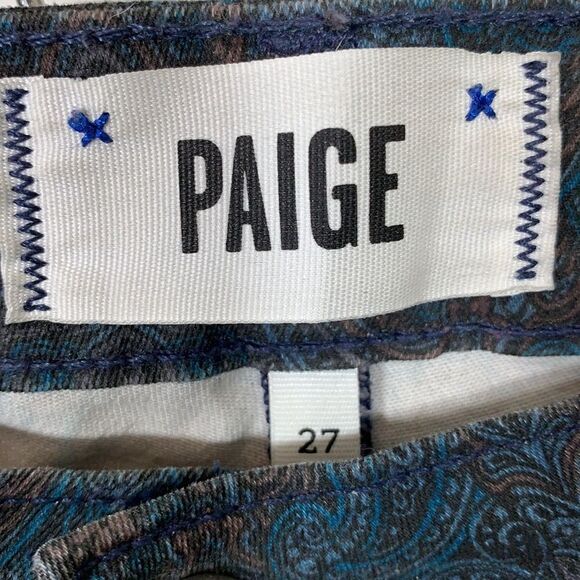 PAIGE Women’s Verdugo Ultra Skinny Paisley Print Denim Jeans Blue/Brown Size 27 - Picture 4 of 12